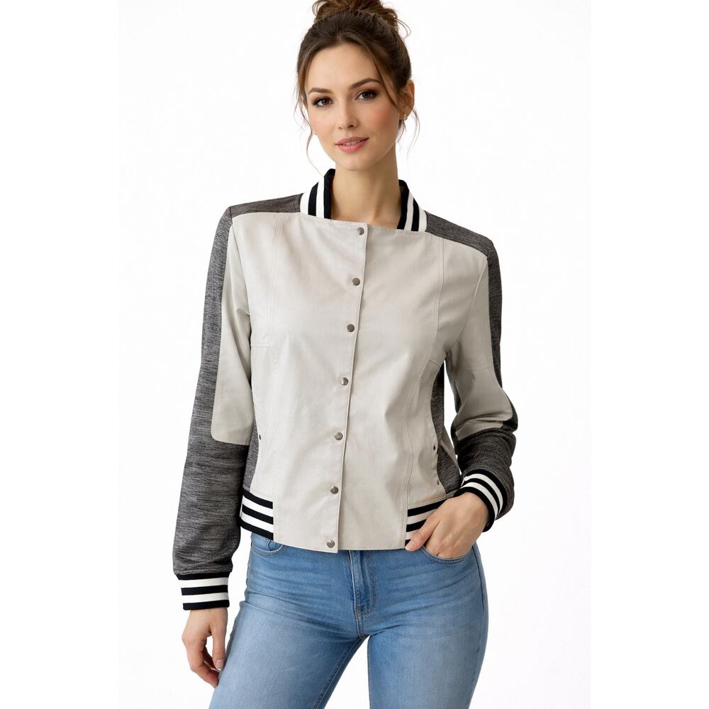 Baseball Jacket Women’s Cropped Leather Knit Bloke Core Elegant Aviu Size Large